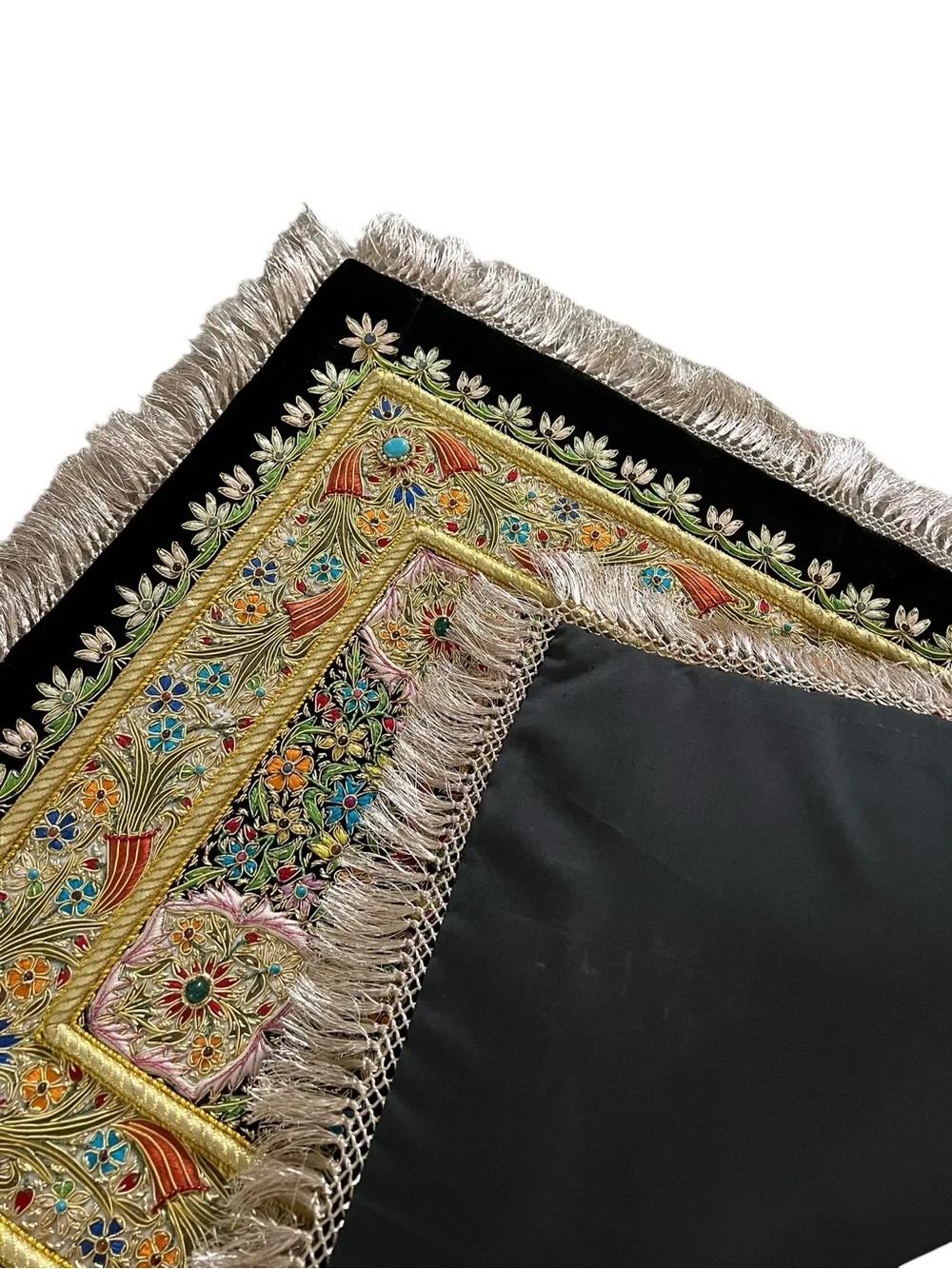 Esquisite Zardozi Style Metallic Embroidered Velvet Wall Tapestry Jeweled 20x25”